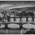Art Prints of Evening view over the Vltava bridges in Prague - Monochrome