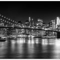 Art Prints of MANHATTAN SKYLINE & BROOKLYN BRIDGE Idyllic Nightscape - Monochrome Panoramic