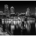 Art Prints of BOSTON Fan Pier Park & Skyline at night - monochrome