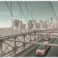 Brooklyn Bridge View with traffic | urban vintage style