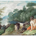 Shepherdess With Goats In a Landscape With a Lake