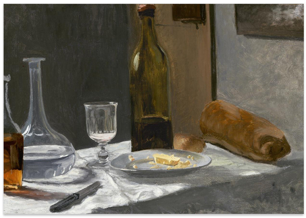 Still Life With Bottle, Carafe, Bread, and Wine (1862–1863) By Claude Monet