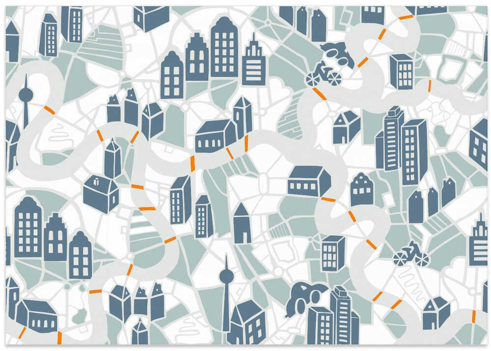 City life map soft grey pattern