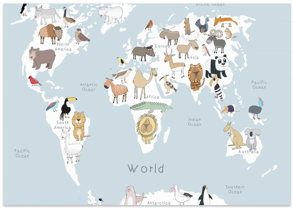Illustrated Map of the World with Cute Animals