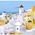 Santorini, Yellow and White Greek Buildings by Artist Carla Daly