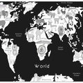 Black and White Illustrated Animal World Map by Carla Daly