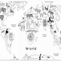 World Map Black White 30x40