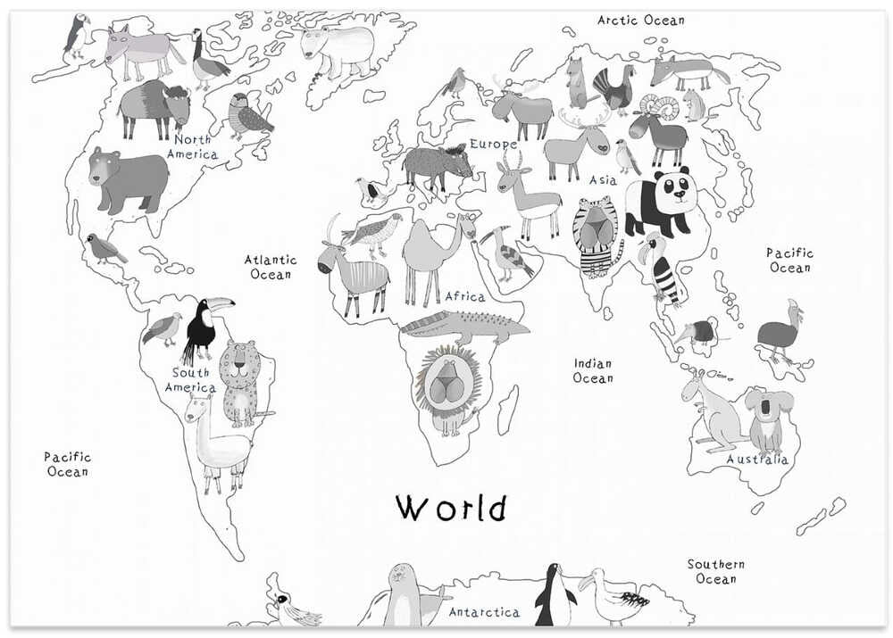 World Map Black White 30x40