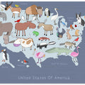 United States of America Dark Grey with Cute Animals by Artist Carla Daly