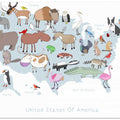 United States of America with Cute Animals by Artist Carla Daly