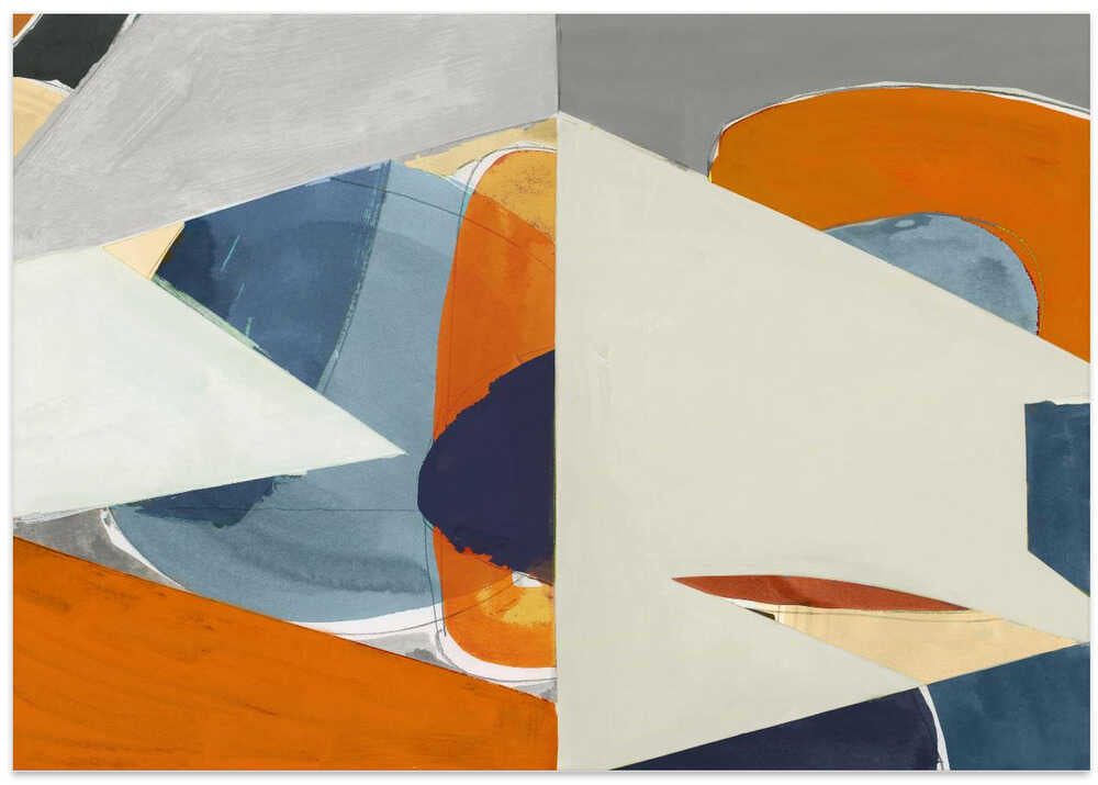 Orange, Blue Grey Abstract Art Print