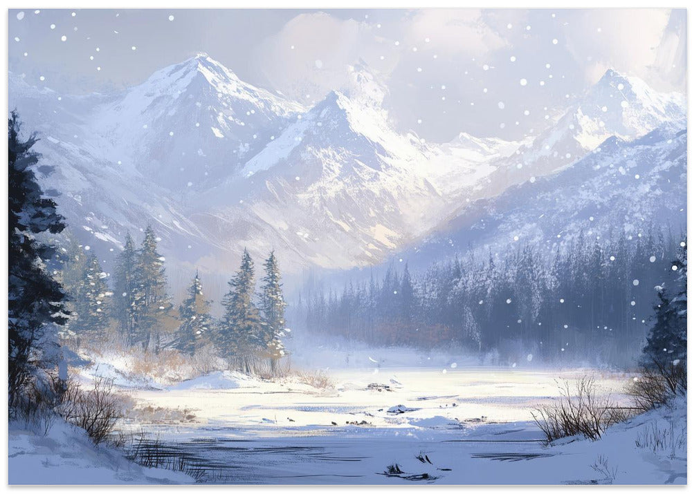 Winter Snowy Landscape Brush Strokes