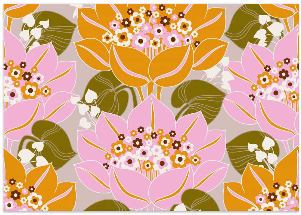 Pink and Orange Flowers with Green Leaves