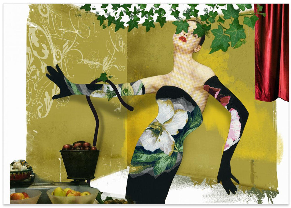 Stylized Woman Adorned In A Floral Patterned