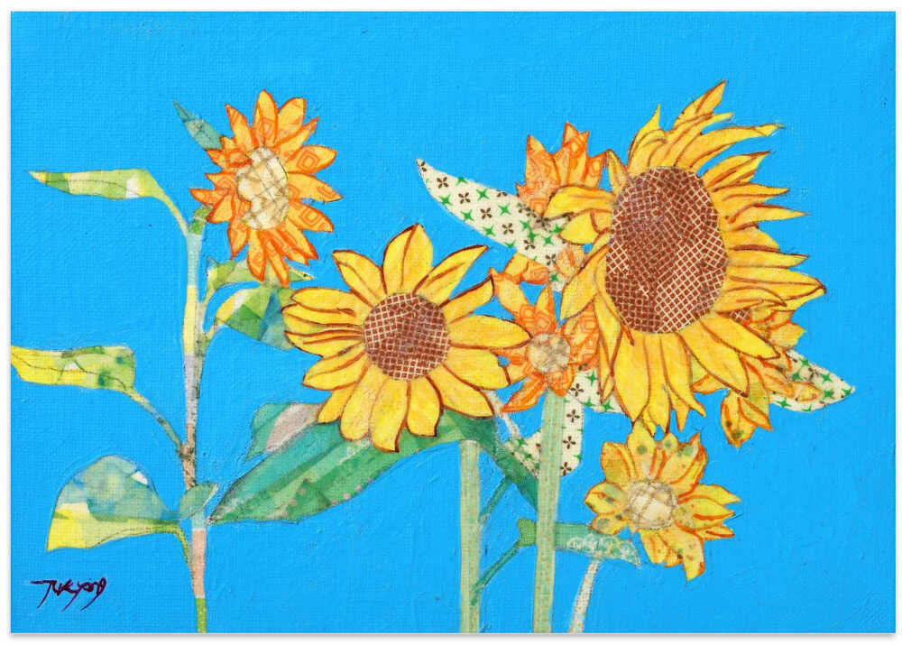 Sun Flower Oil & Masking Tape Collage On Canvas