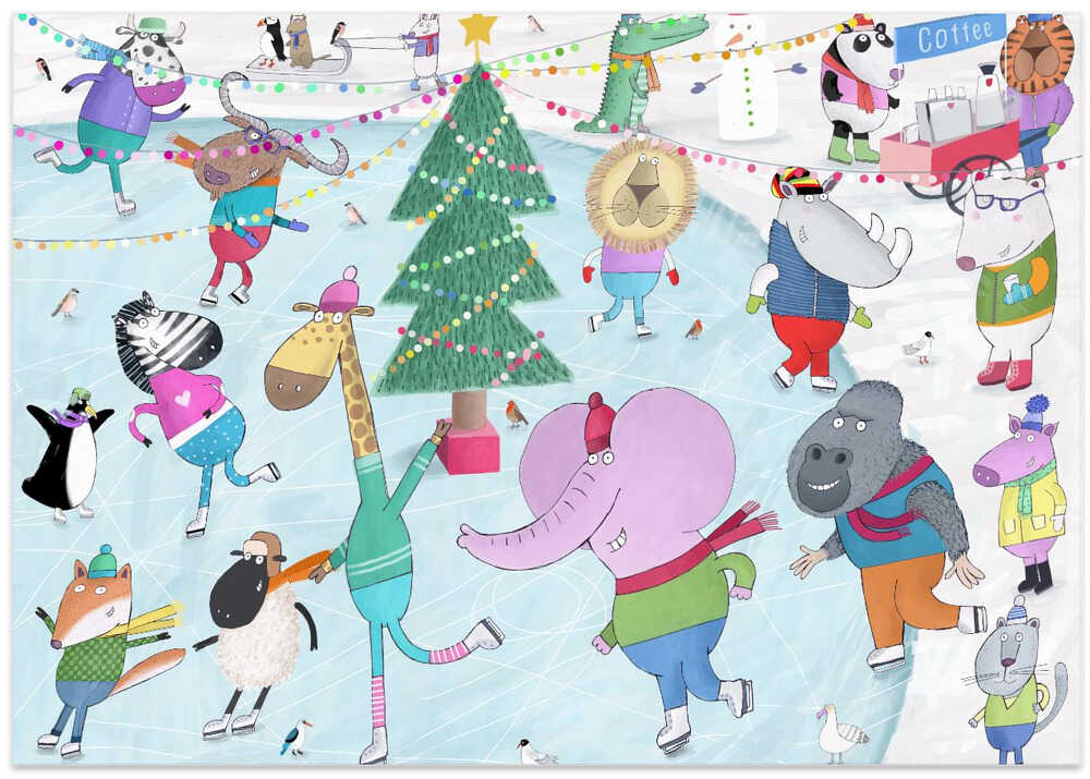 Jungle Animals Christmas Ice Skating Fun