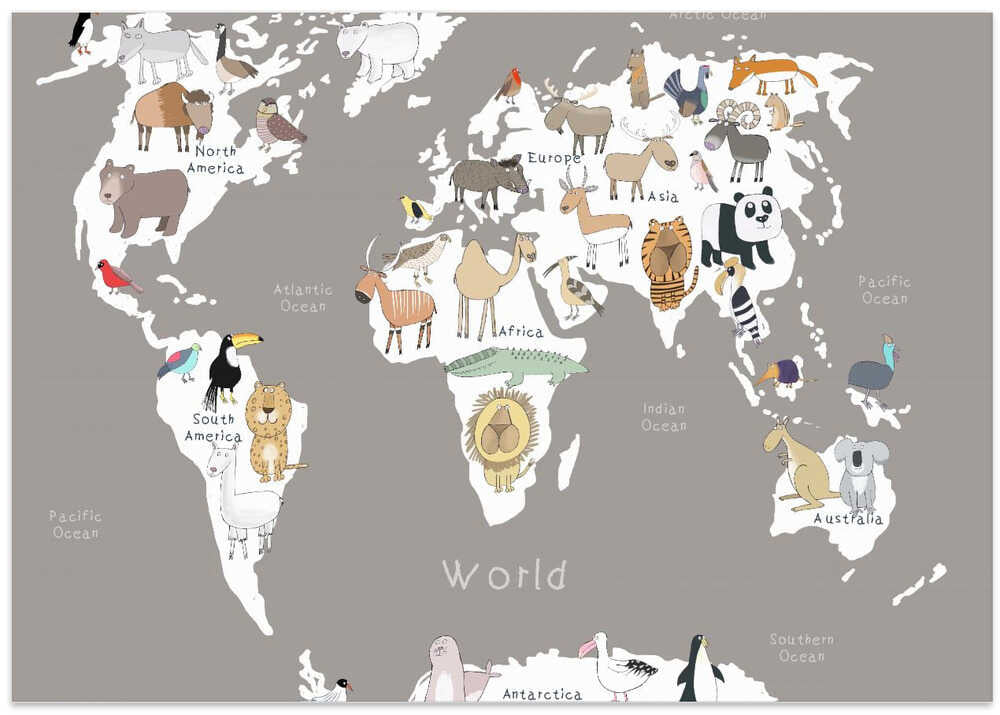 Illustrated Map of the World with Cute Animals