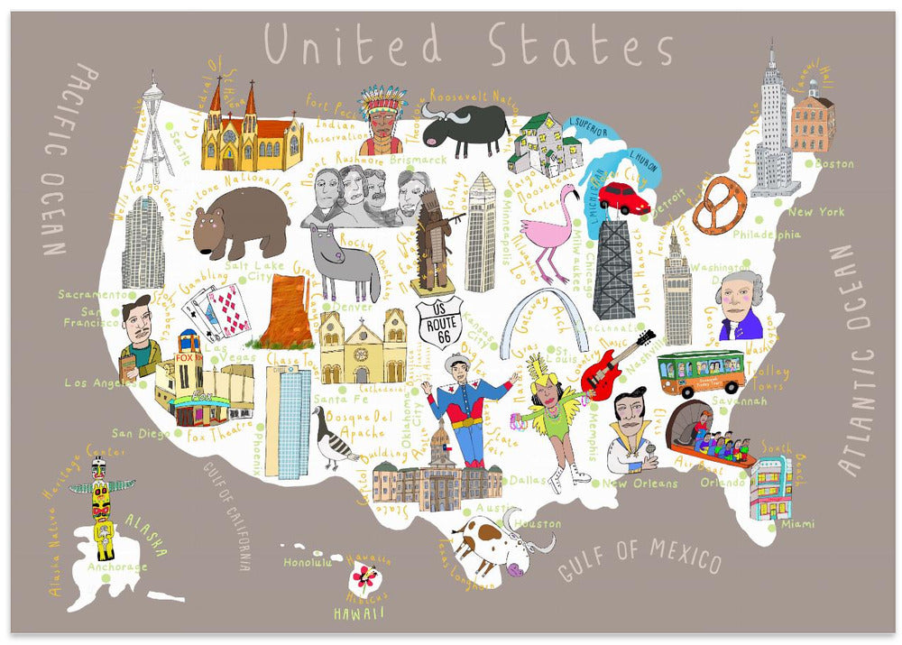 Illustrated Map of the USA by Artist Carla Daly