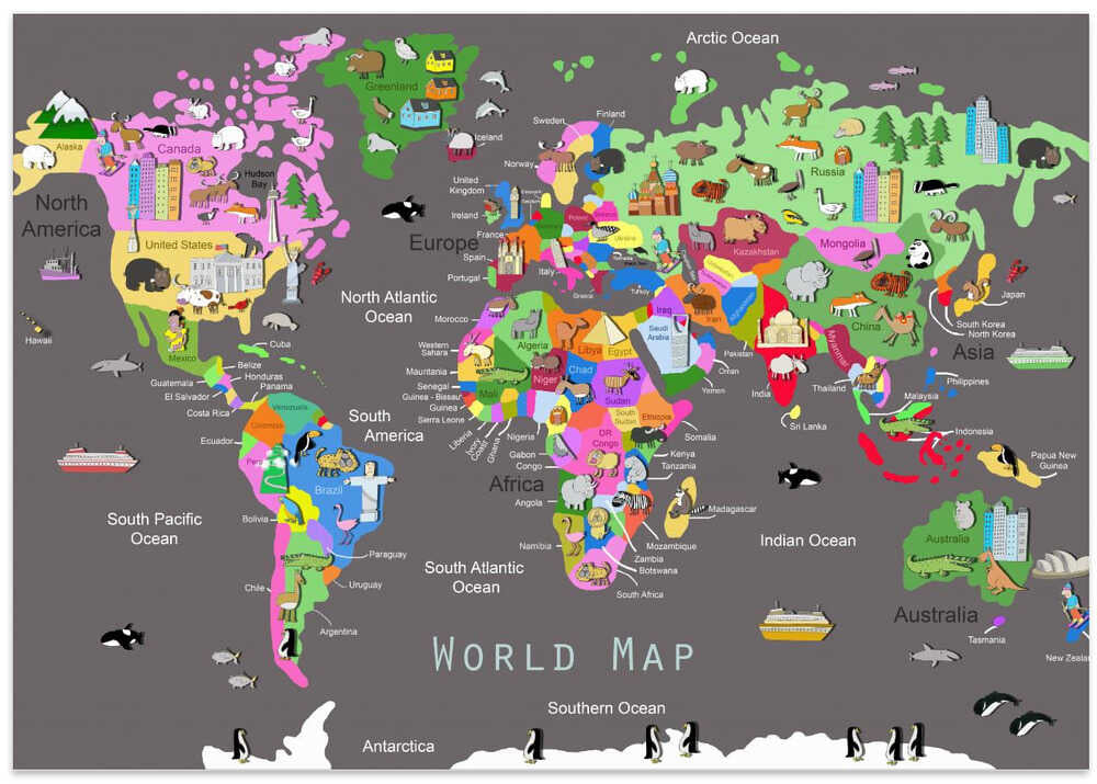 Animal World Map with Countries