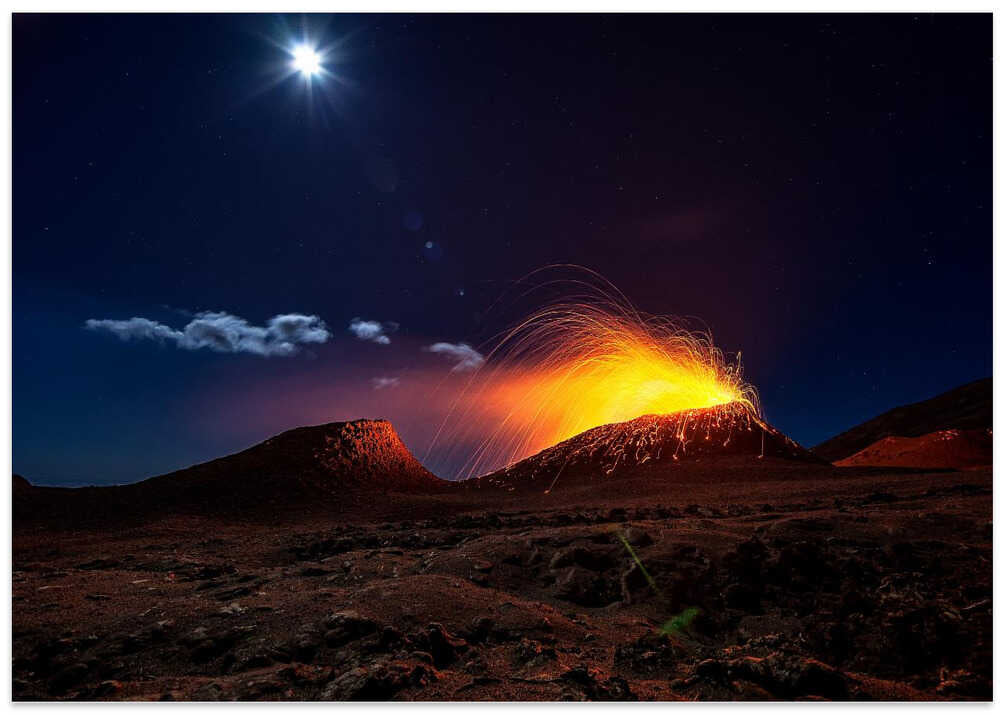 Lava flow with the moon