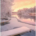 Frozen jetty and pink sunset
