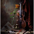 Still life with violin and rose
