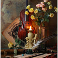 Still life with violin and flowers