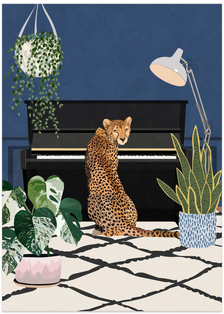 Cheetah playing piano
