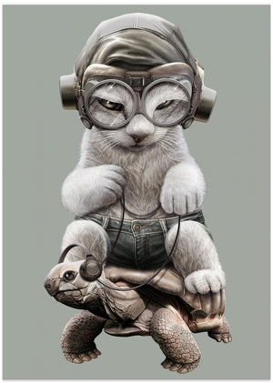 Canvas Art Print CAT RIDING TORTOISE