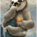 Art Prints of sloth climbing a building