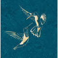 Art Prints of Gold Hummingbird Line art Silhouettes 3