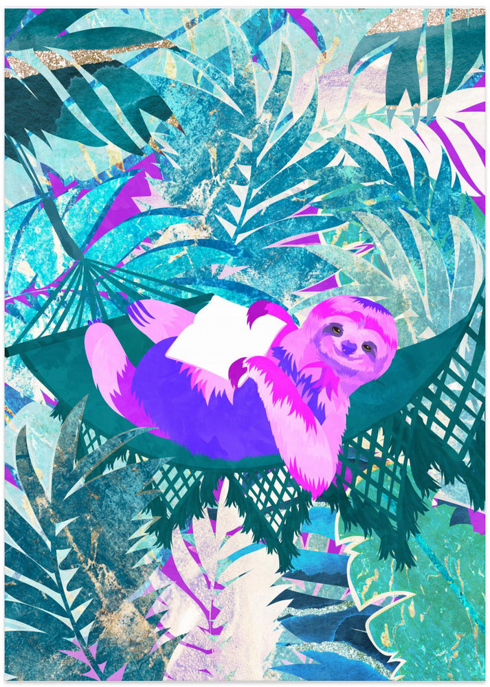 Pink and Green Neon Sloth in Hammock
