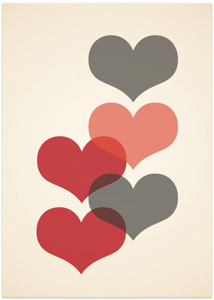 Art Prints of Mid century hearts in red
