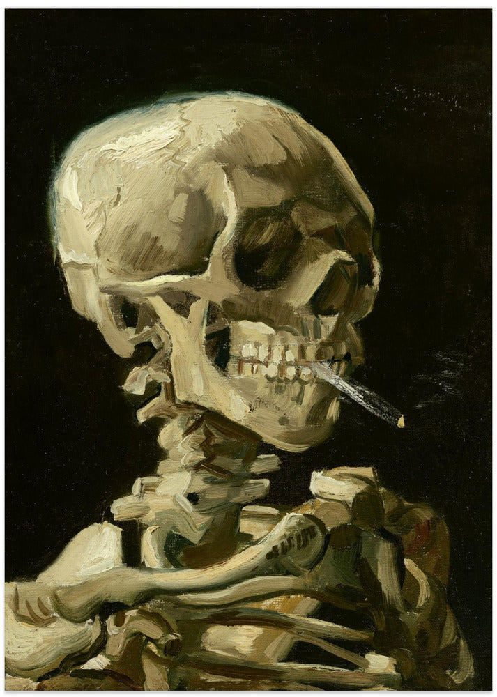 Head of a skeleton with a burning cigarette