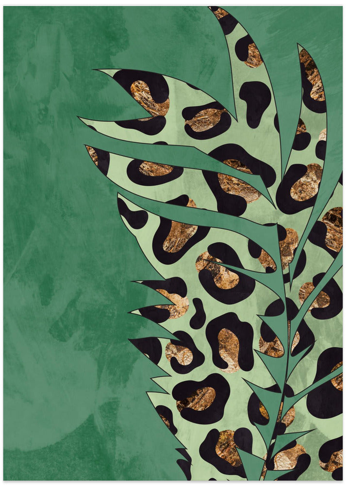 Green leopard print palm leaf