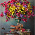 Still life with violin and flowers