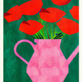 Red Poppies In a Pink Vase