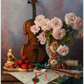 Still life with violin and roses