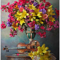Still life with violin and flowers