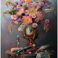 Still life with violin and flowers