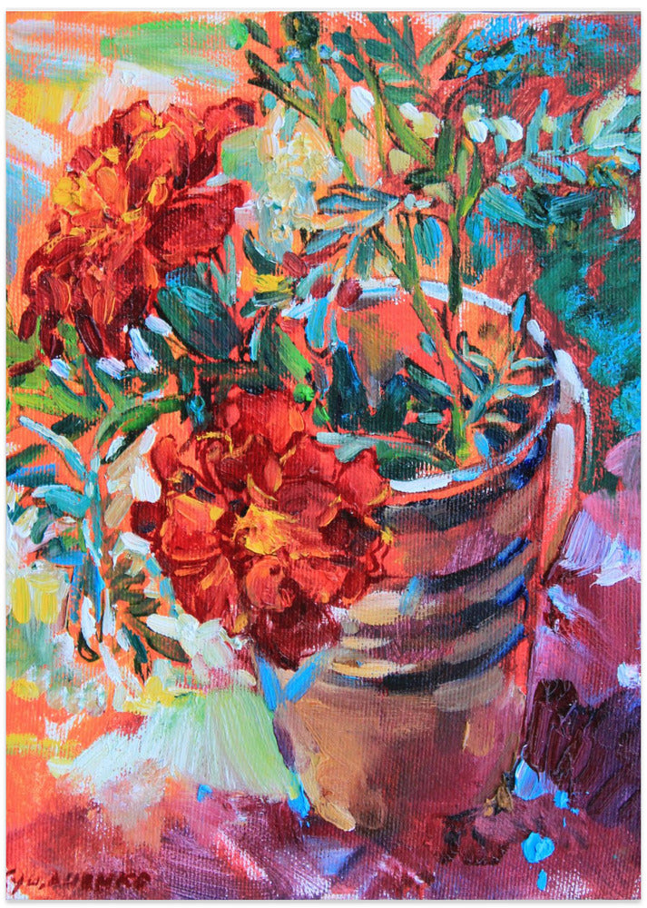 Marigolds in a cup