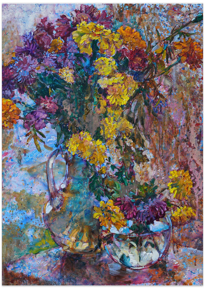 Chrysanthemums against the background of rain