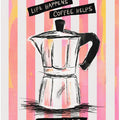 Art Prints of Mocca Coffee on Stripes - Hug in a Cup