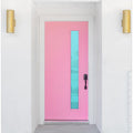 Art Prints of Pink Door with a Blue Window