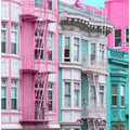 Art Prints of Pink and Blue Row Houses in San Francisco