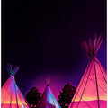 Art Prints of Vaporwave Teepees Glowing at Night Under Stars In Marfa Texas