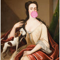 Renaissance Bubble Gum Portrait and Dog / Altered Art