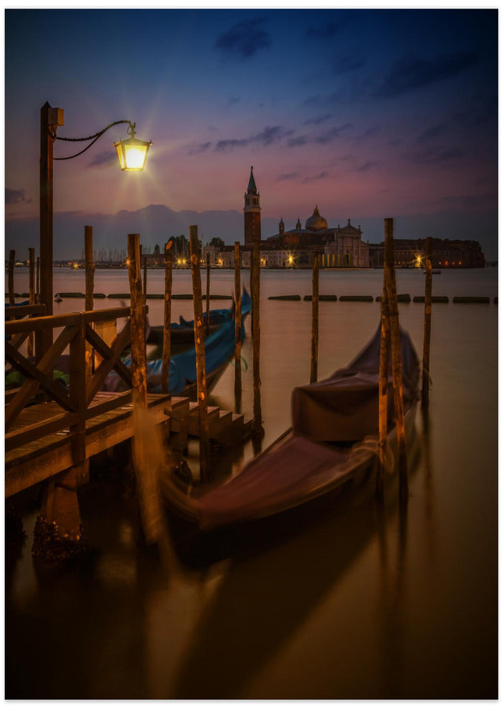 VENICE Gondolas during Blue Hour