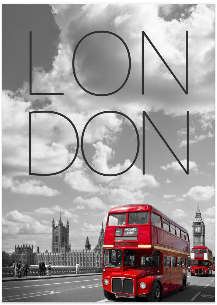 Art Prints of Red Buses in London | Text & Skyline