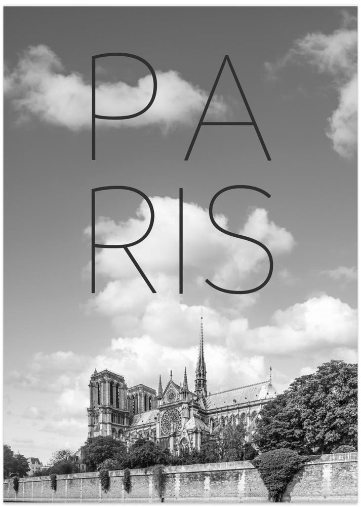 Art Prints of PARIS Cathedral Notre-Dame | Text & Skyline